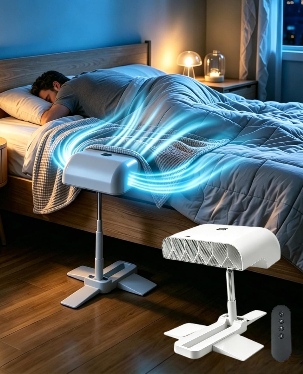 Bed Fan Under Sheets, Rechargeable Cordless Cooling Fan for Night Sweats, Adjustable 8.6-20.8, Up to 22h Runtime, 5-Speed with Remote
