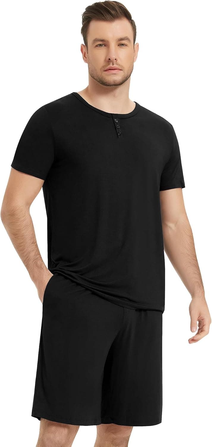 NACHILA Men's Bamboo Viscose Short Sleeve Pajama Set Cooling Breathable Sleepwear