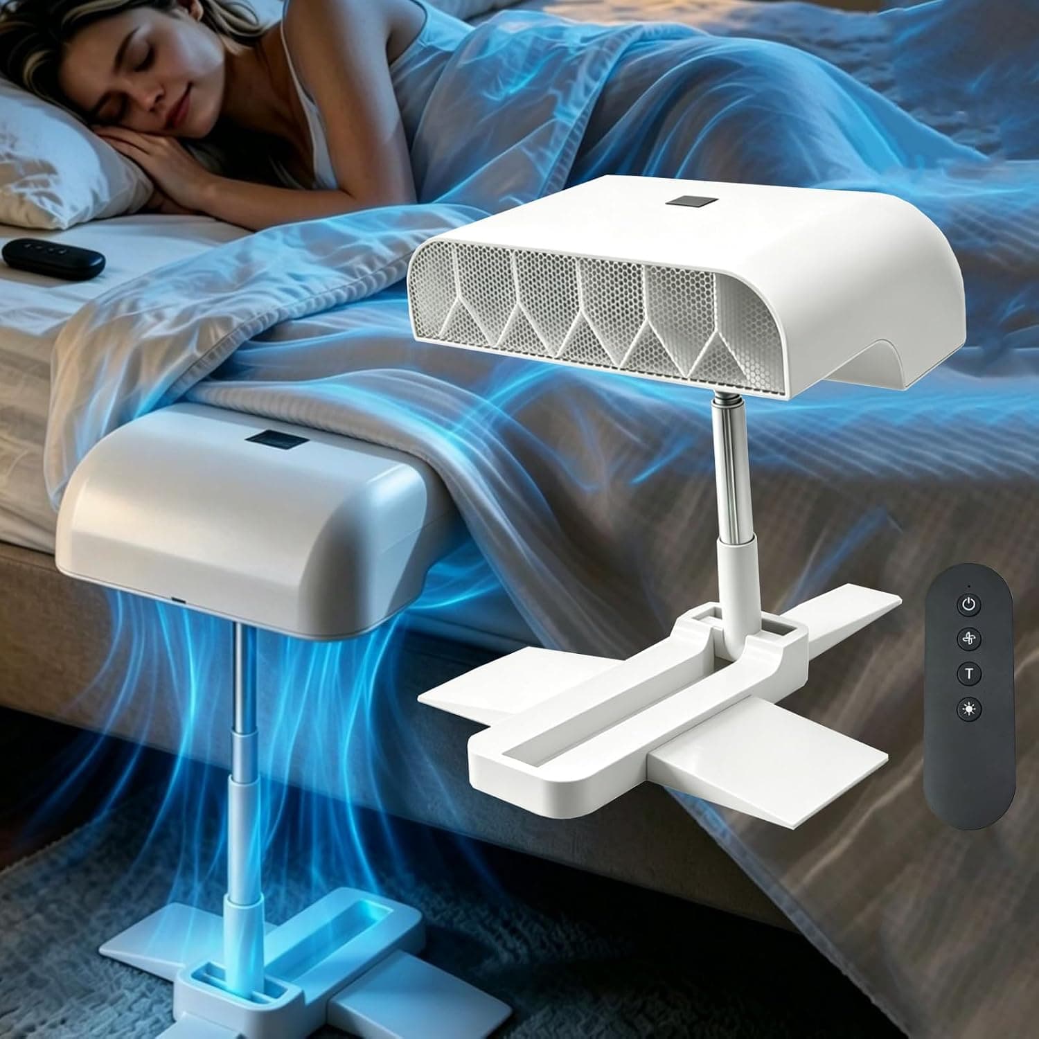Zfghom Bed Fan Under Sheets, Rechargeable Cordless Cooling Fan System with Remote, Quiet & Height Adjustable
