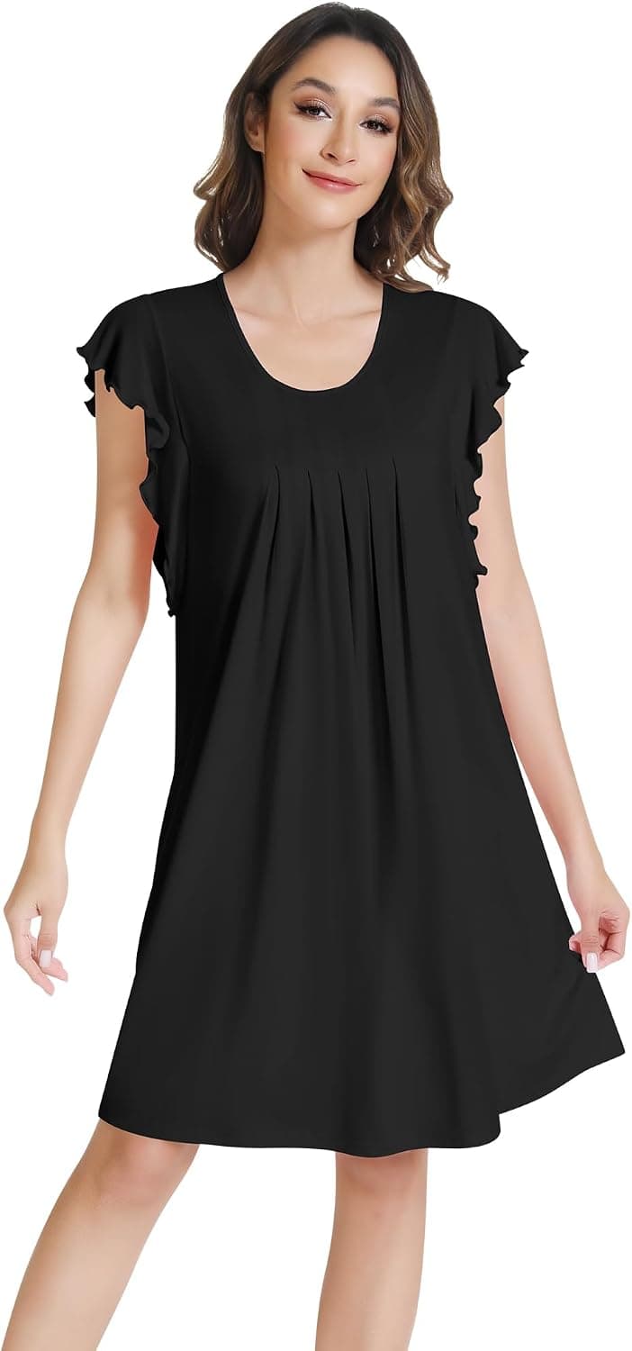 NACHILA Women's Nightgowns Viscose Made from Bamboo Short Sleeve Cool Pajama Dress